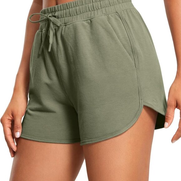 Pants - Women's Dusty Olive Casual Sweat Shorts - 3.5'' High Waist Pockets Lounge Gym